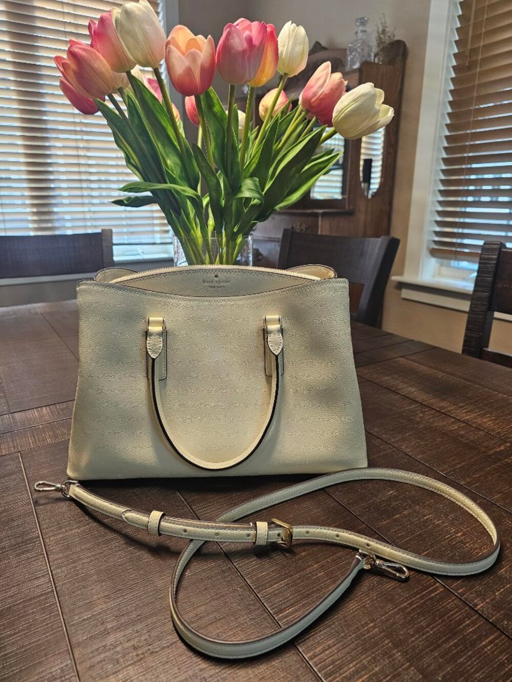 Kate Spade Thompson Street Pebbled Satchel in Pale Yellow w/Shoulder Strap